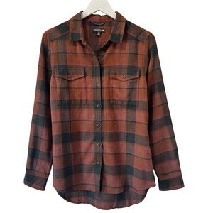 TOAD&CO Flannel Button Shirt Women Small Long Sleeve Recycled Cotton Polyester